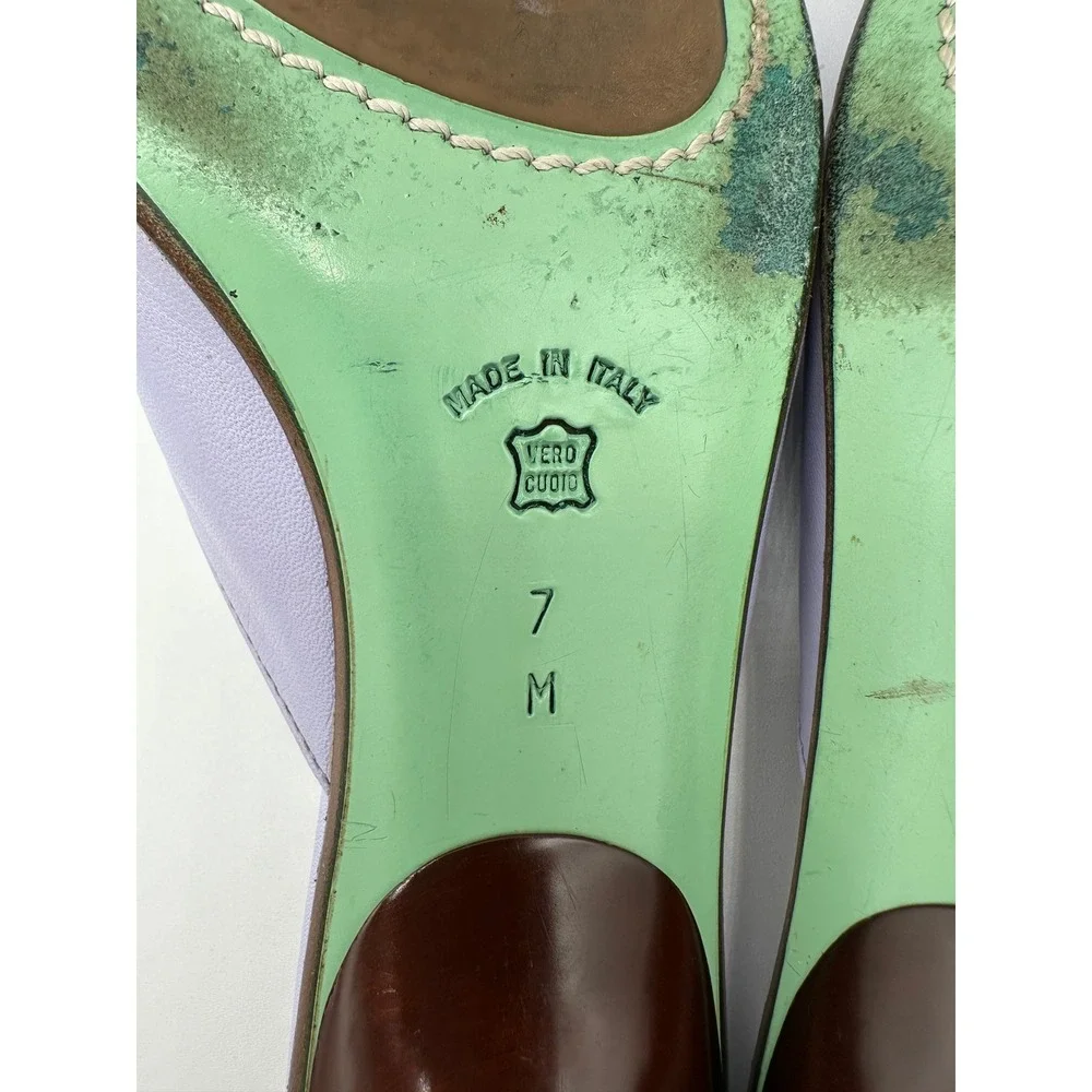 Donald J Pliner Mules Women 7 Lavender Good Leather Kitten Heel Italy Square Toe - Picture 11 of 15